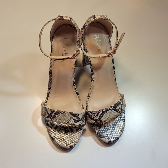 BELLA MARIE SHIRLEY PYTHON ANIMAL PRINT DESIGN BLOCK OPEN TOE ANKLE STRAP SANDAL - Picture 3 of 15